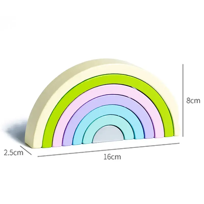 Miniaturebillede: Juguetes para bebés, bloques de construcción de arcoíris Montessori. Madera.
