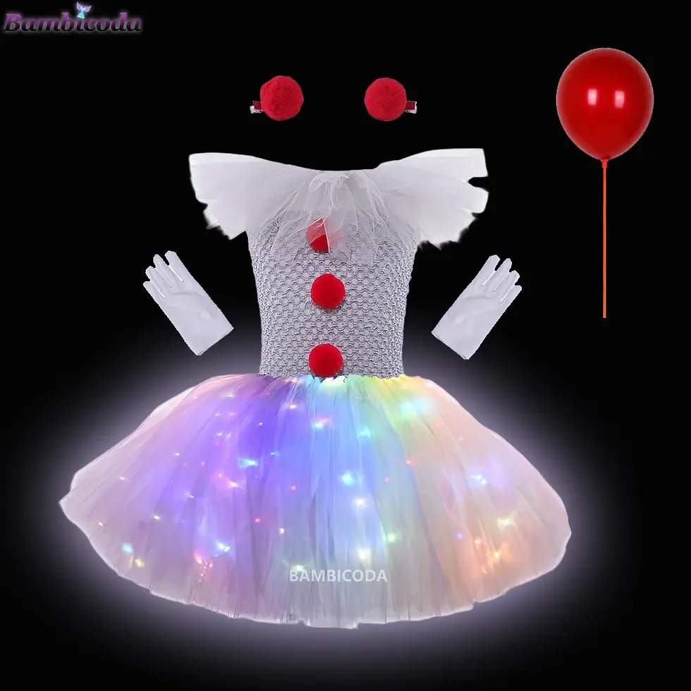 Miniatura: Disfraz de payaso para niña:  tutú hasta la rodilla para Halloween.2-12 años.