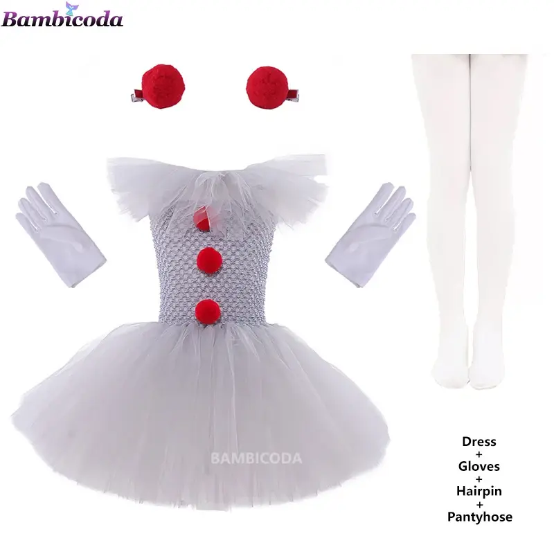 الصورة المصغرة: Disfraz de payaso para niña:  tutú hasta la rodilla para Halloween.2-12 años.