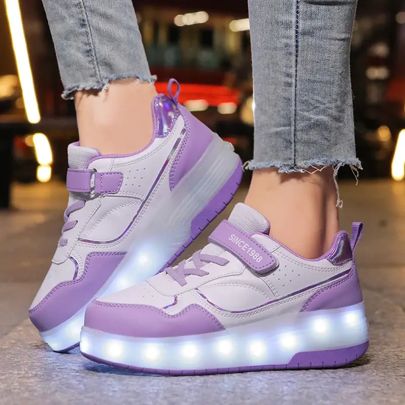 Миниатюра: Zapatillas de patines con ruedas y luz LED en PU cuero- niña. 32-40.