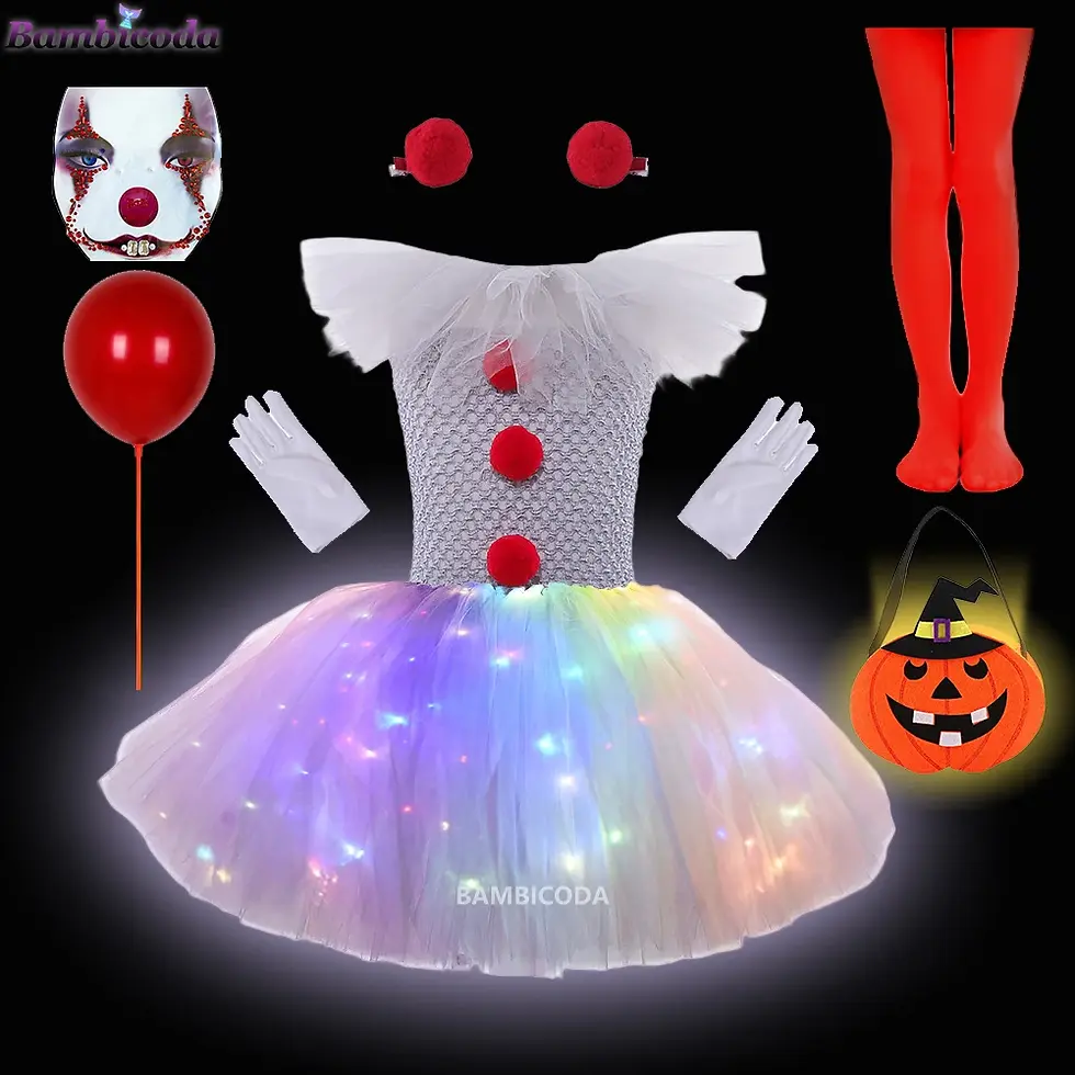 Miniatura: Disfraz de payaso para niña:  tutú hasta la rodilla para Halloween.2-12 años.