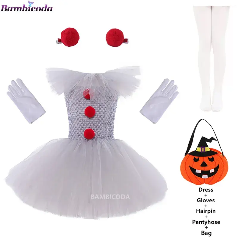 Miniatura: Disfraz de payaso para niña:  tutú hasta la rodilla para Halloween.2-12 años.
