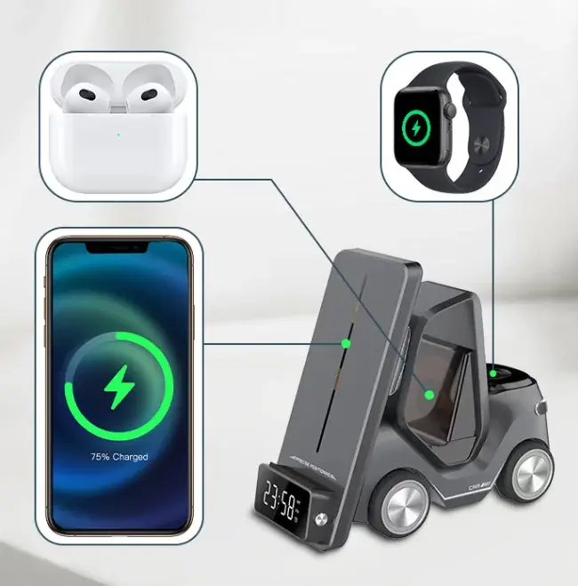 縮圖：Cargador inalámbrico multifunción de 15 W, 5 en 1, reloj, auriculares.