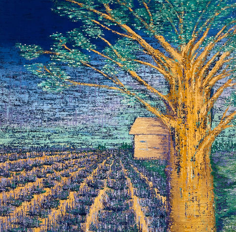 Painting of a lavender field in Provence, France.