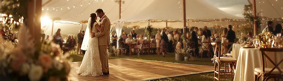 couple dances on a modular oak dance floor