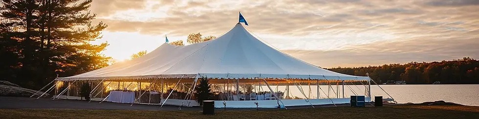 sailcloth tent at a lakeside wedding