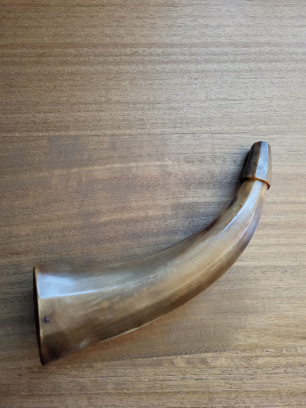 Thumbnail: Late 18th c. to Early 19th c. Flat Rifle Powder Horn Carved Tip
