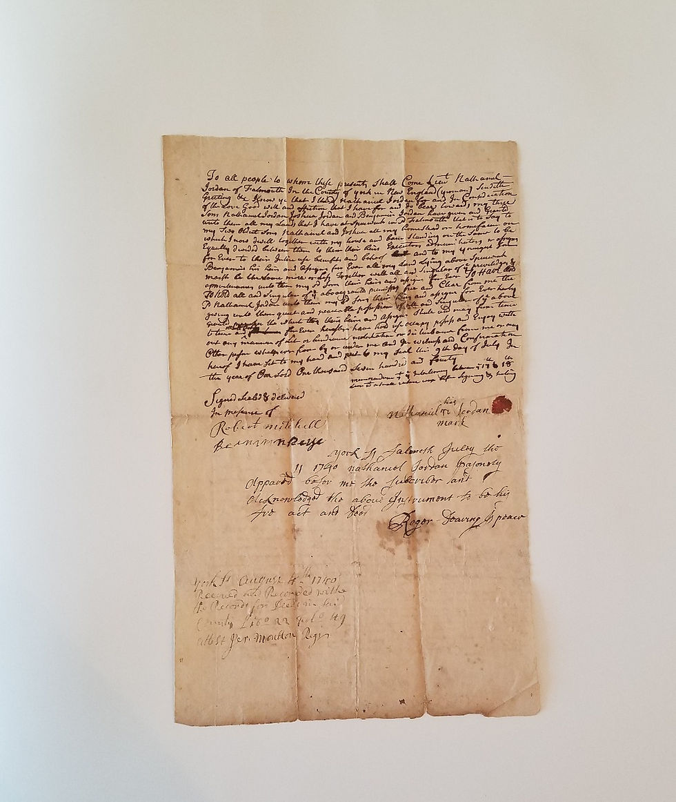 Thumbnail: 1740, Falmouth, Maine, Lt. Nathaniel Jordan land sale, Colonel Jeremiah Moulton