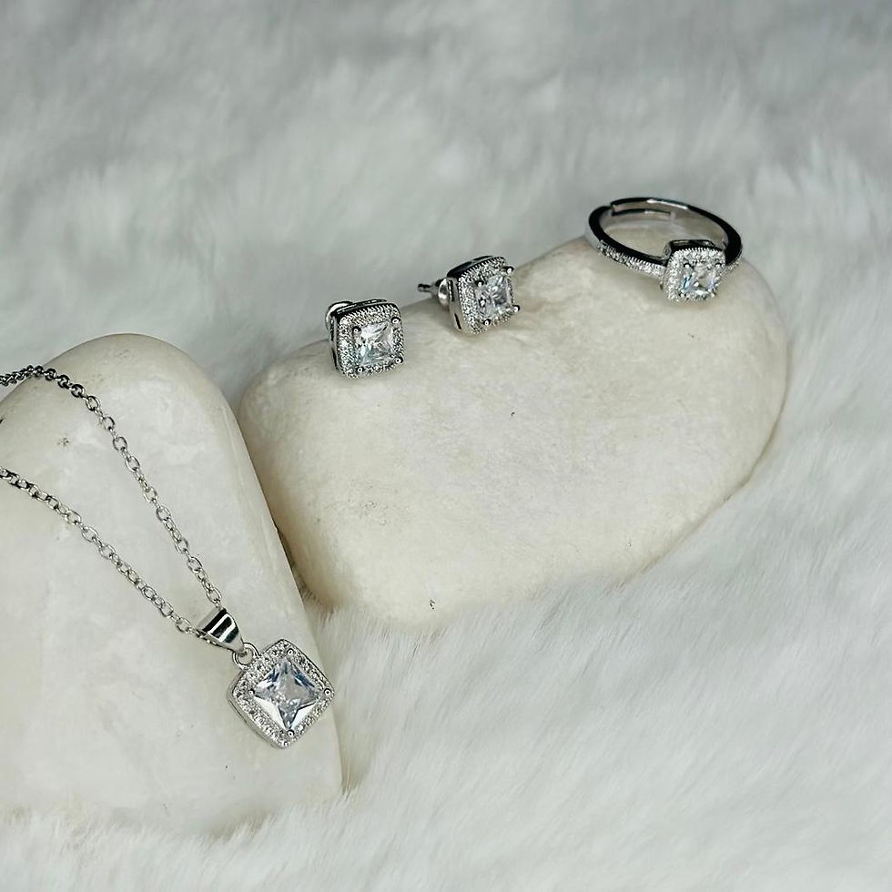 Thumbnail: Square pendant set (necklace +earrings + ring)