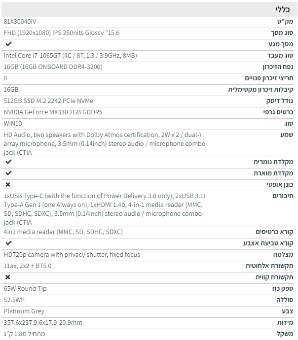 תמונה ממוזערת: מחשב נייד חדש Lenovo IP Flex 5 15IIL05/i7/16GB/512GB