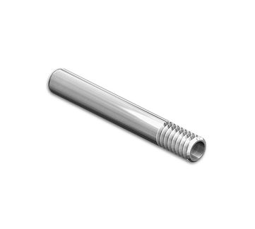 Precision hollow guide pin with external thread for fixture and mold alignment, providing lightweight structure and secure mounting.