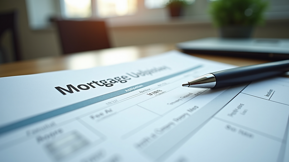 Close-up view of mortgage application forms and a pen on a desk