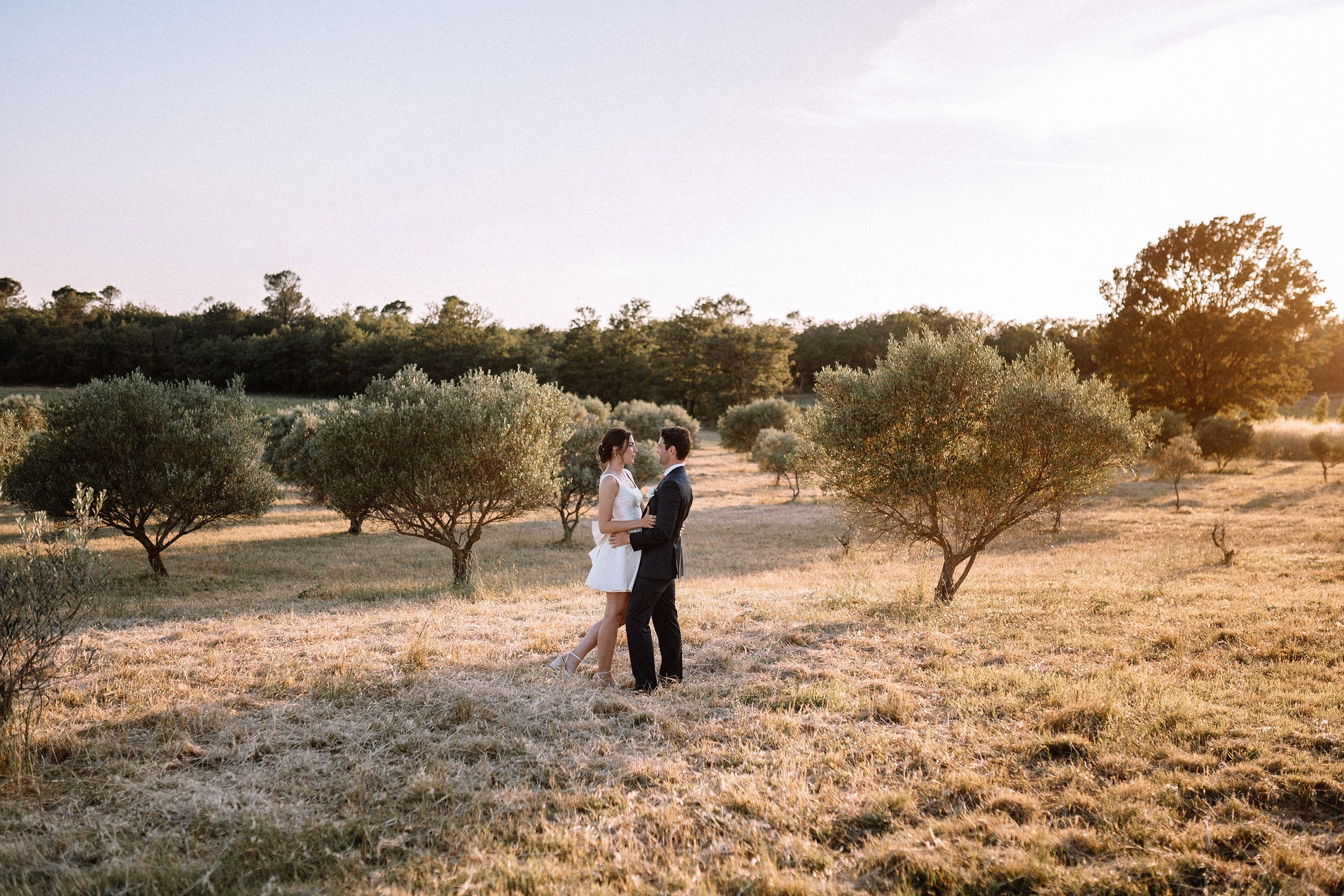 Couple de mariés  dans les oliviers des Terres de Saint Hilaire en Provence