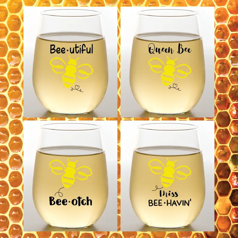Wine-Oh Bee Hive Shatterproof Wine Glass - 2 pack