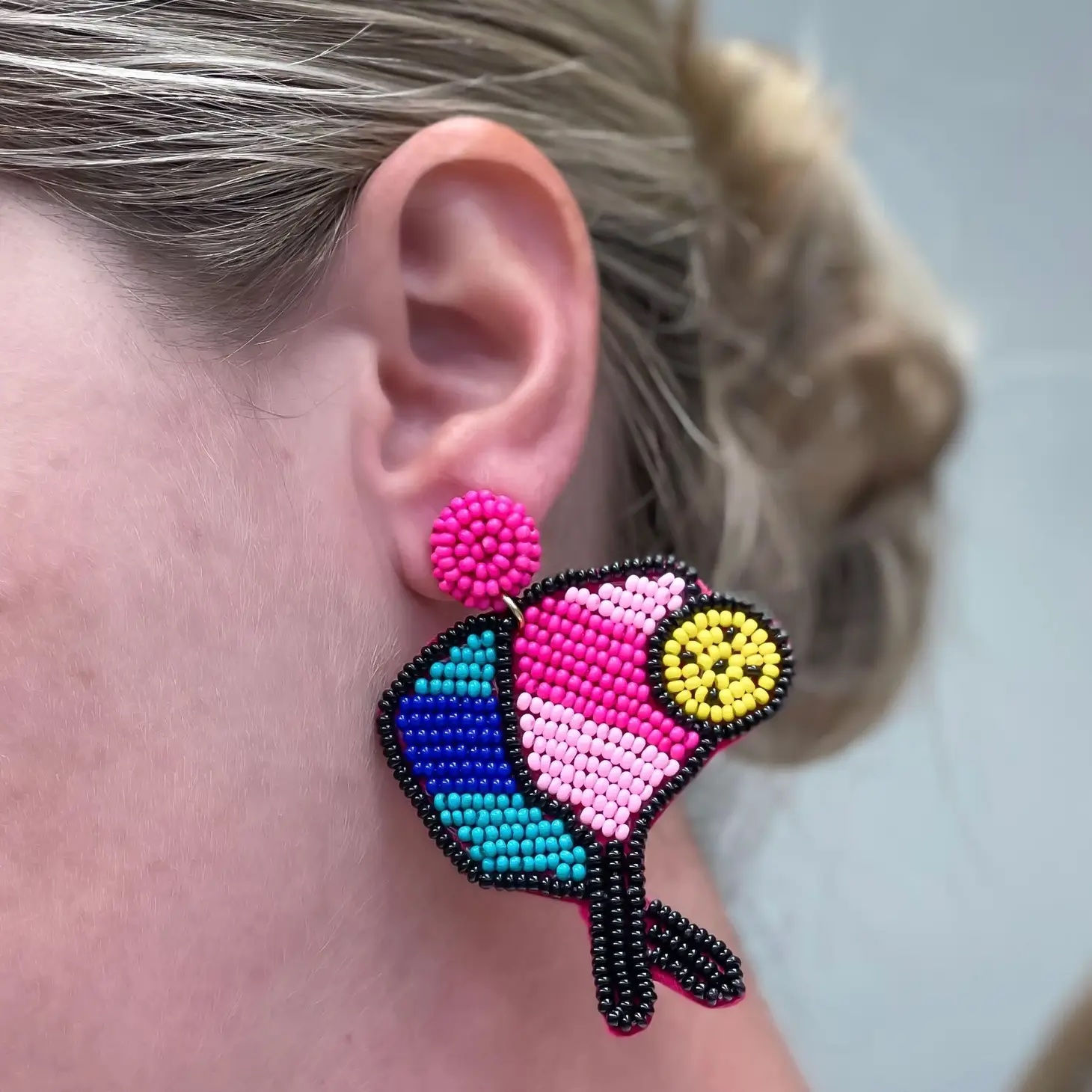 Pickle Ball Beaded Dangle Earrings