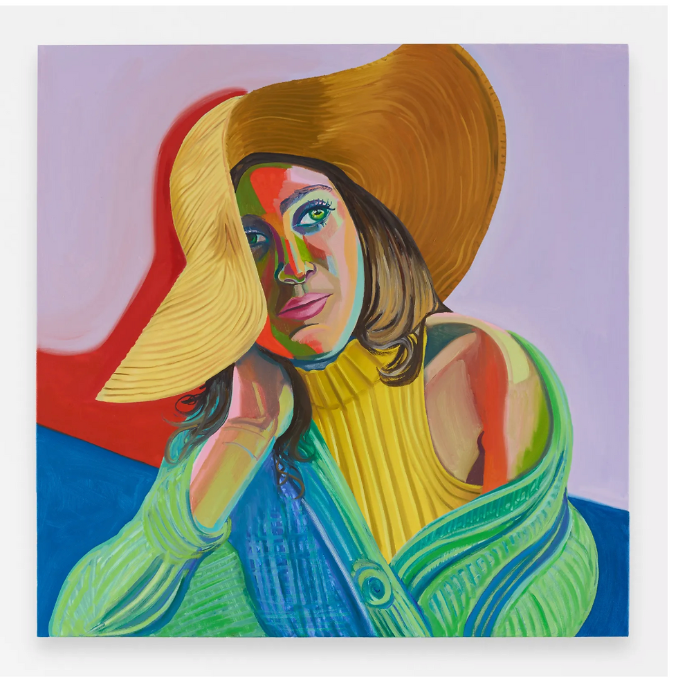 Aliza Nisenbaum b. 1977 Paige’s straw hat, 2024. Oil on linen. 24 x 24 inches. (61 x 61 cm). Exhibitions New York, Aliza Nisenbaum: New Paintings and Drawings, Anton Kern Gallery, May 4th - June 28th, 2024.