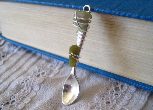 Fluorite & Peridot Wire Wrapped Mini Spoon Pendant