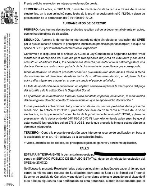 SENTENCIA EN EL AMBITO SOCIAL