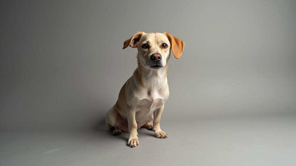 Eye-level view eines minimalistischen Hundegeschirrs in gedecktem Grau