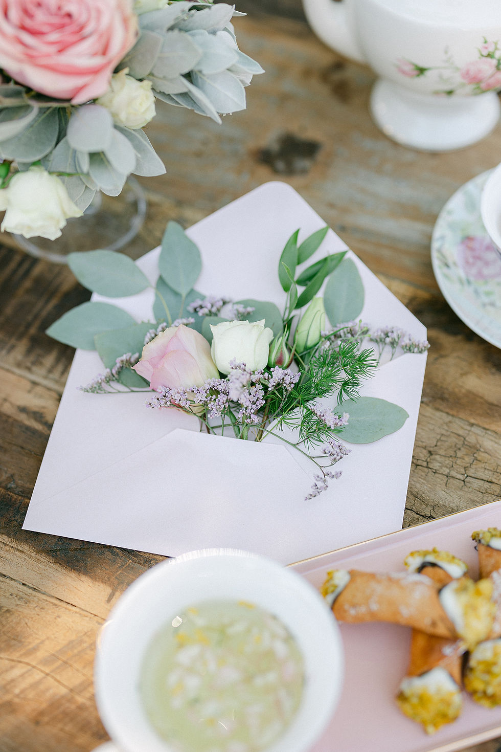 Envelope with fresh flowers as liner.