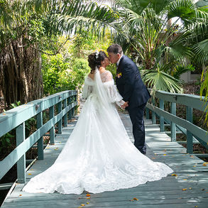 The gorgeous couple is surrounded by the natural beauty of Shangri-La Springs.