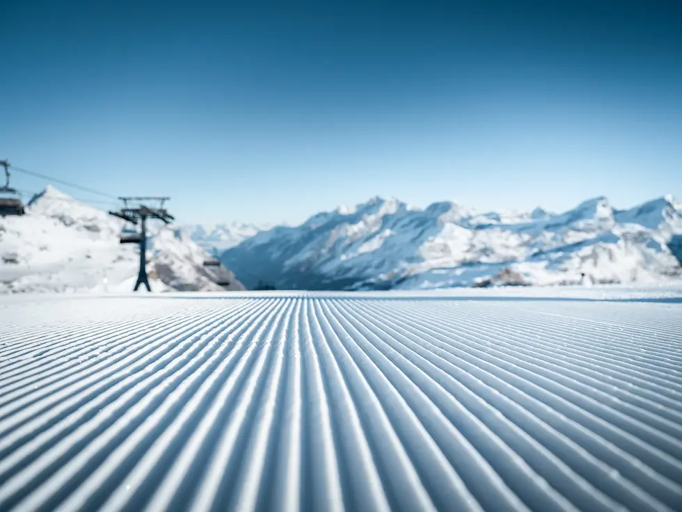 Wide angle view of the Swiss Alps with a clear blue sky