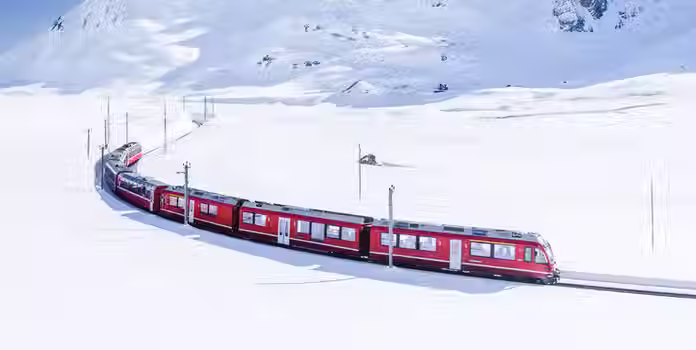 The Glacier Express in Switzerland is moving endless snowfields 
