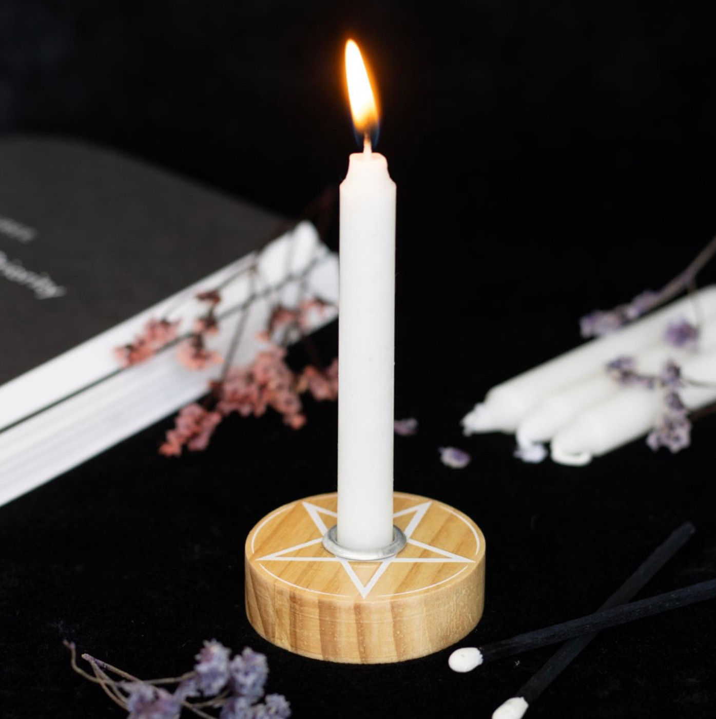 Wooden Pentagram Magic Spell Candle Holder