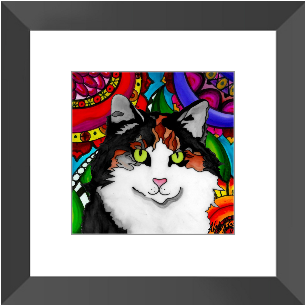 Calico Cat Framed Illustration - It's a Beautiful Life
