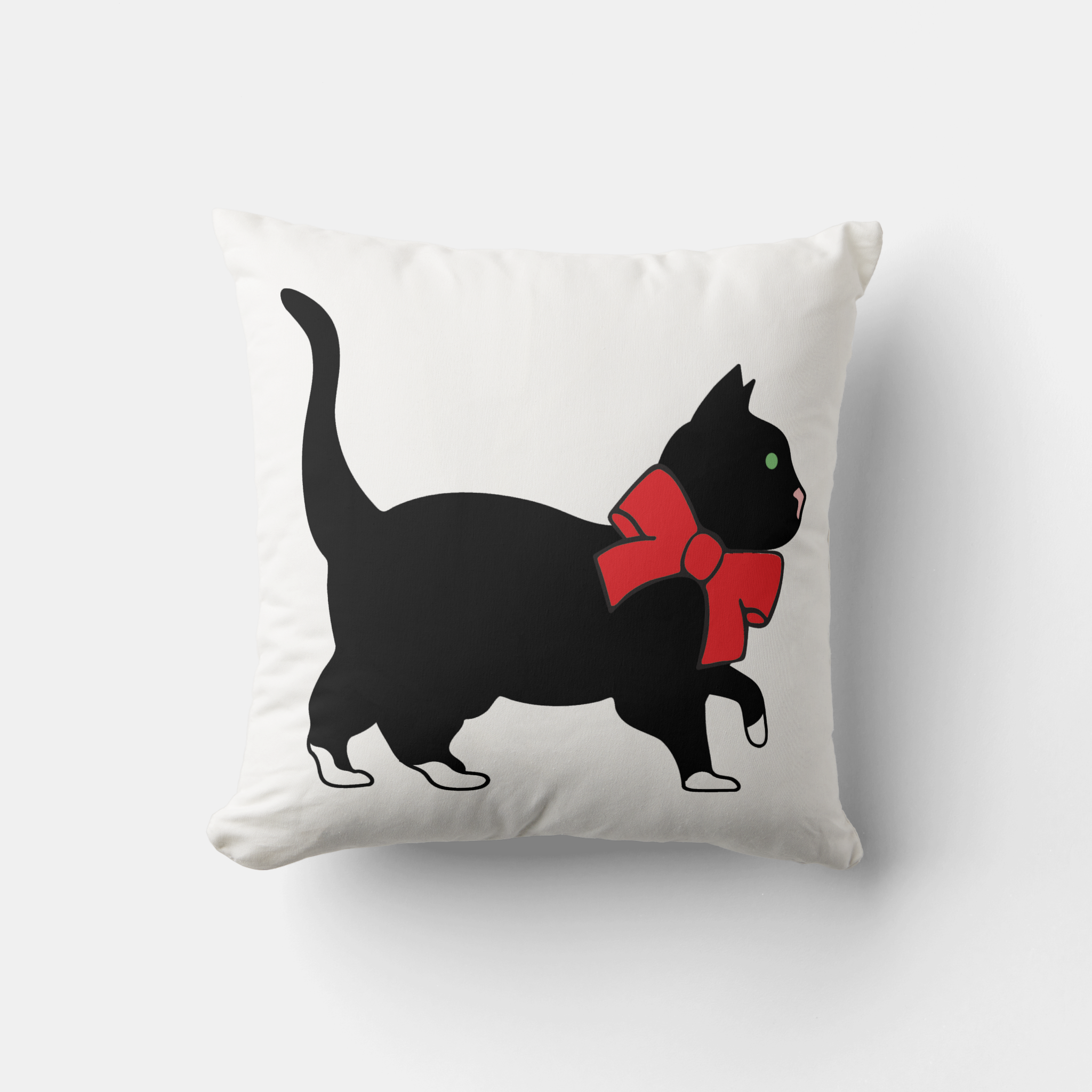 Sassy Cat Holiday Throw Pillow by Alyson Whitney, a festive addition with an iconic cat figure adorned with a big bow.
