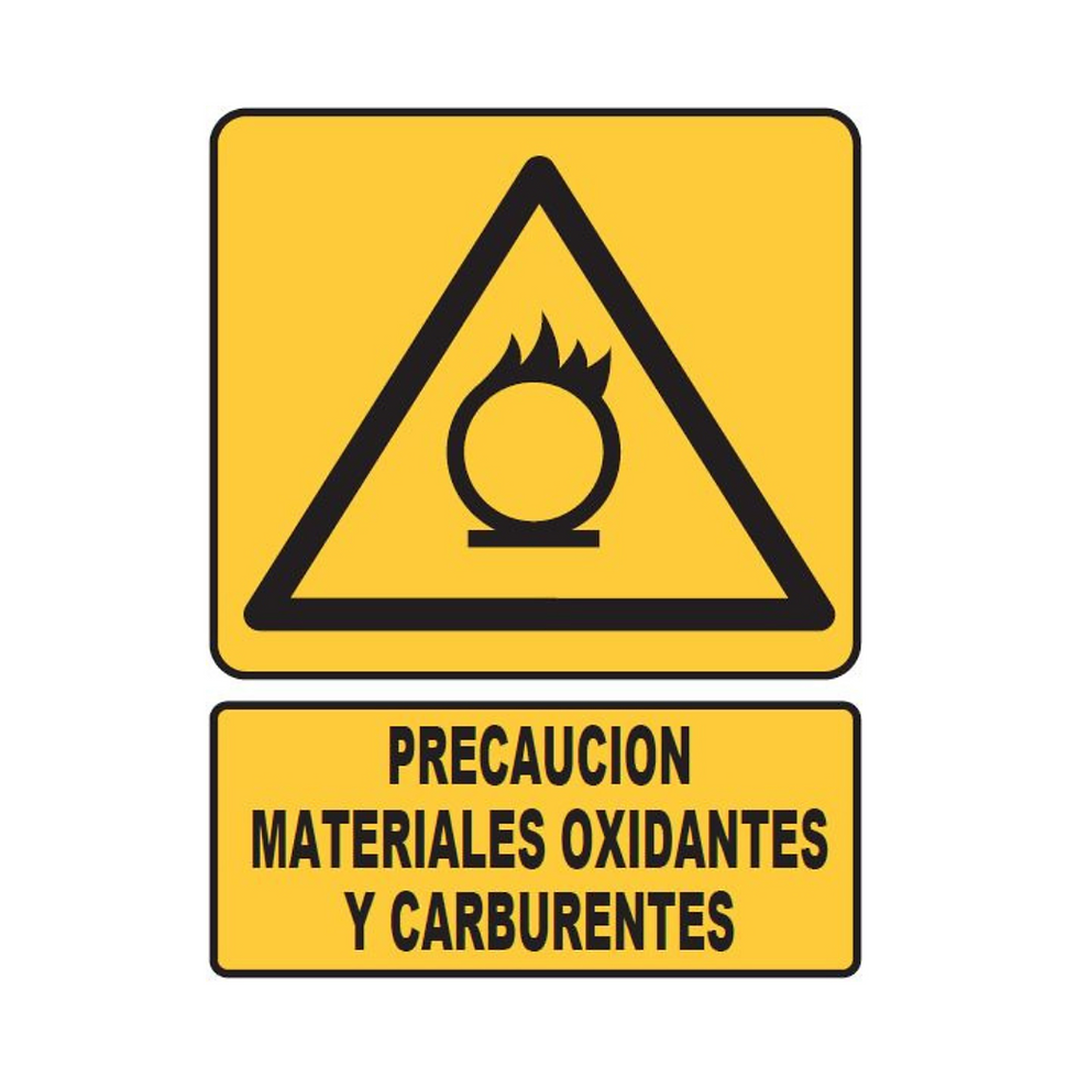 SEÑALETICA 169 PRECAUCION MATERIALES OXIDANTES Y CARBURANTES 28X36