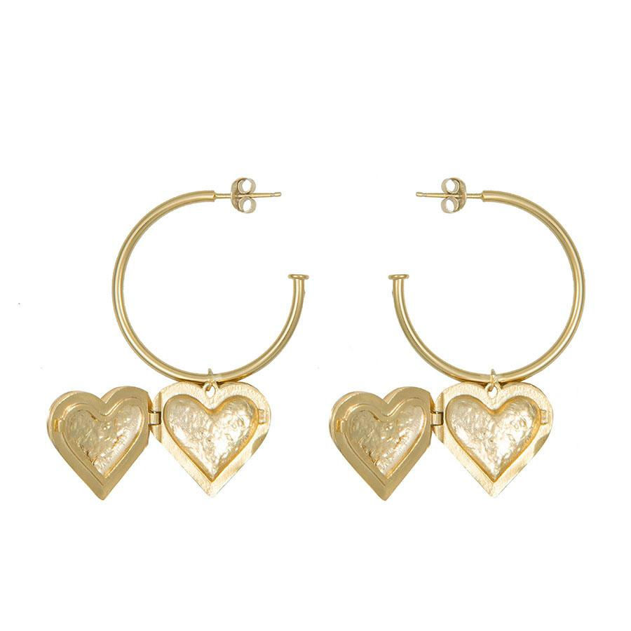 Thumbnail: HARLOW GOLD LOCKET HOOP EARRINGS