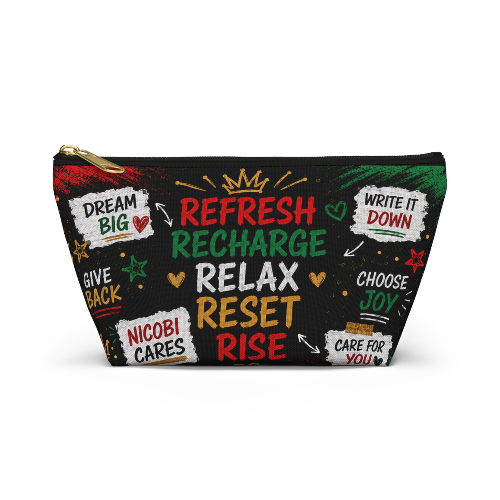 Nicobi Cares Self-Care Accessory Pouch — Motivational Zipper Bag