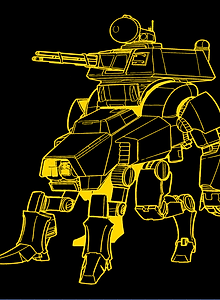 A 4 legged bot using a top mounted gatling machine gun or a gatling laser gun.