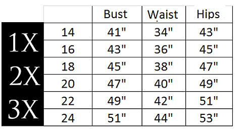 1x 2x 3x Size Chart