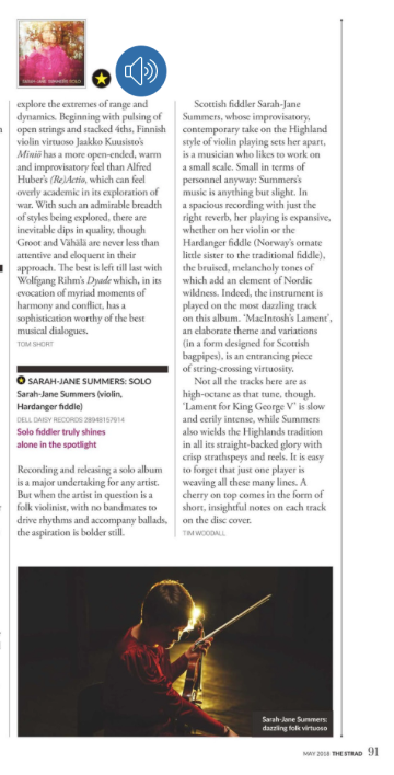 The Strad review SOLO Sarah-Jane Summers "dazzling folk virtuoso"