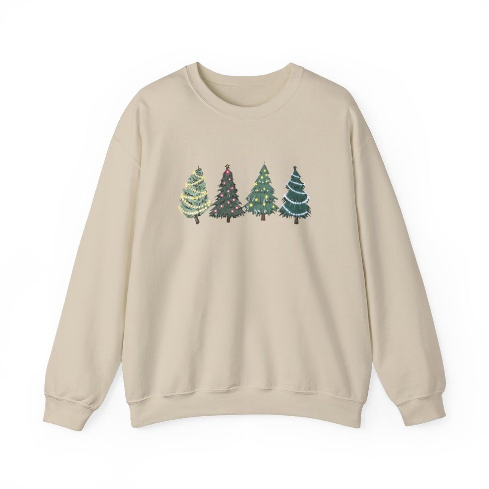 Women's Holiday Christmas Tree Crewneck Sweatshirt, Festive Winter Sweatshirt  in Sand