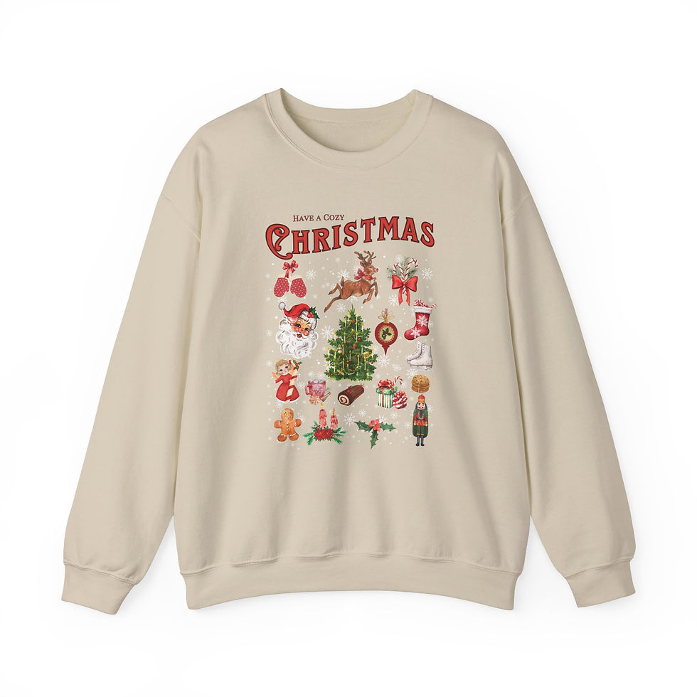 Nostalgic Cozy Christmas Sweatshirt, Vintage Christmas Themed Sweatshirt in Sand