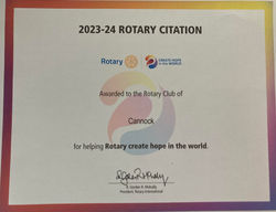 20.08.2024 Awarded the 2023-24 Rotary Citation the most significant award a Rotary club can achieve