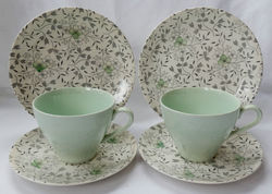 Fleurette Green Cups & Saucers