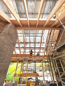 Exposed douglas fir frame.