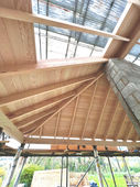 Exposed douglas fir rafters, and sarking.