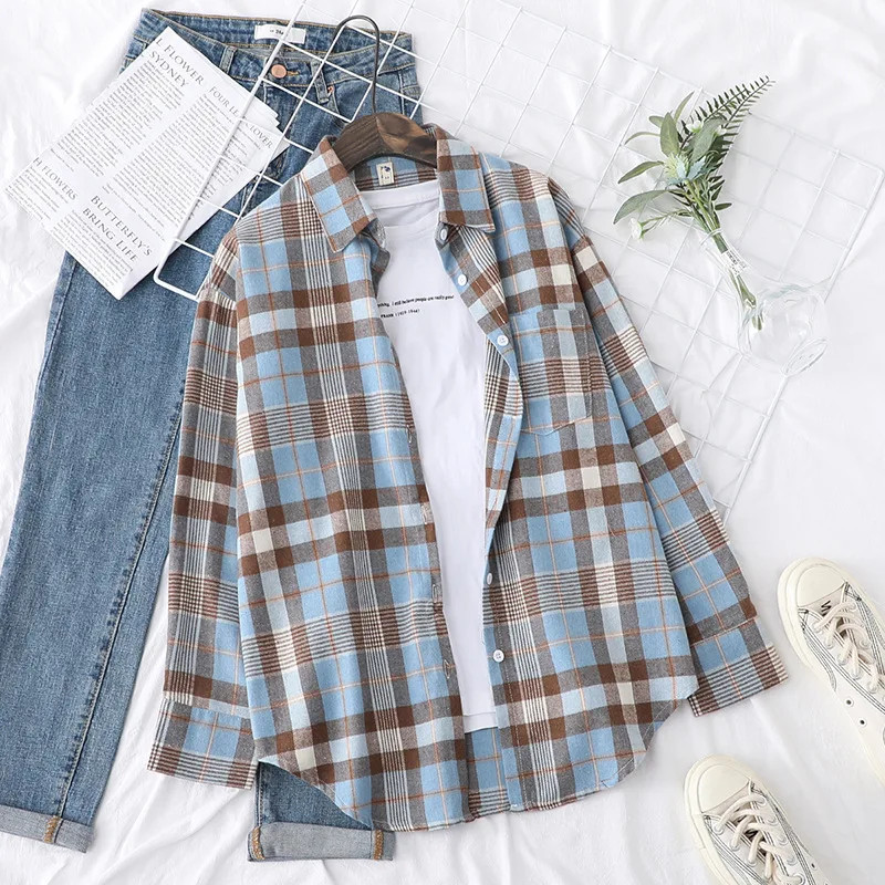 Miniatura: Brand Women's Flannel Plaid Shirts 2025 New Ladies Tops Exquisite Designer Style