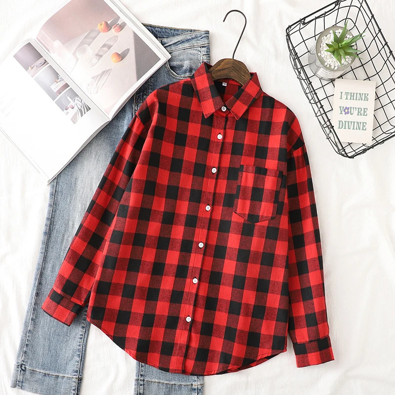 Miniatura: Brand Women's Flannel Plaid Shirts 2025 New Ladies Tops Exquisite Designer Style