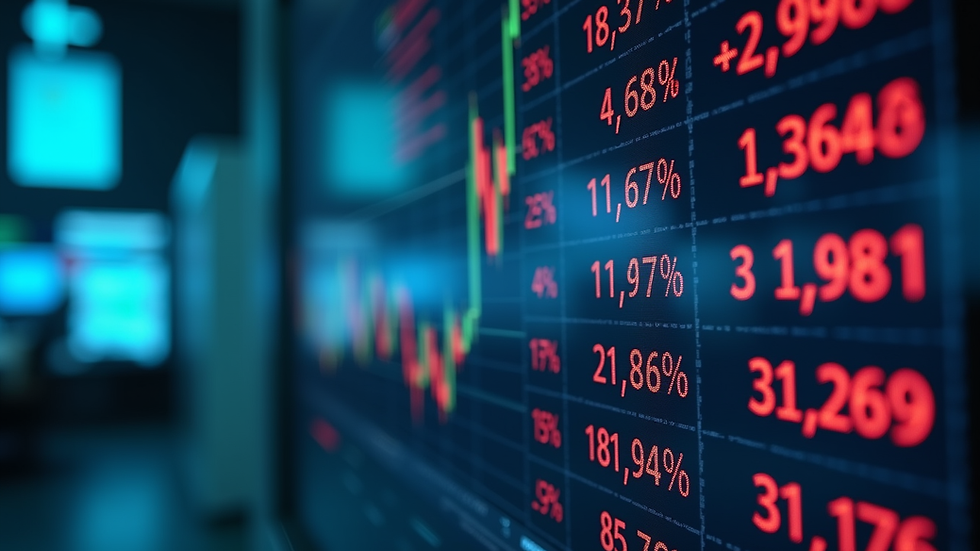 Eye-level view of a stock market trading screen displaying various stock prices