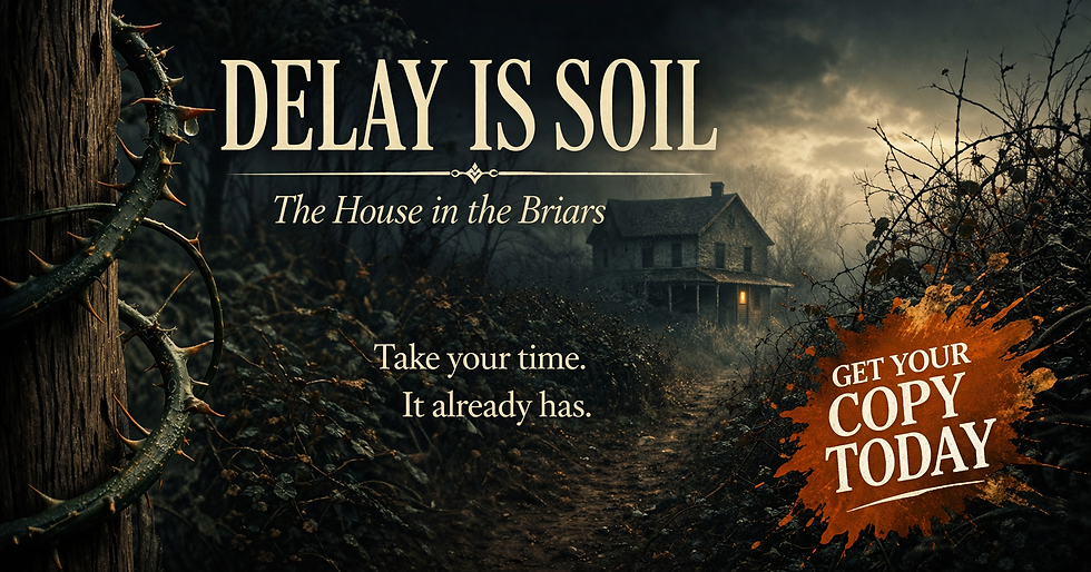 DELAY IS SOIL, The House in the Briars. Get your copy today.