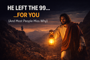 Jesus searching with a lantern in the wilderness for the lost one.