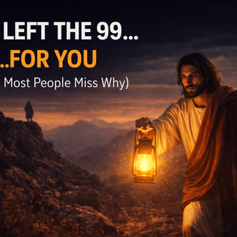 Jesus searching with a lantern in the wilderness for the lost one.
