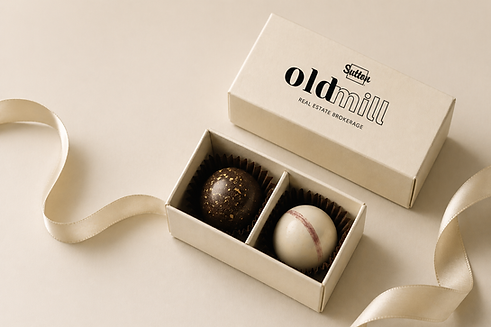 box of 2 chocolate bonbons with logo