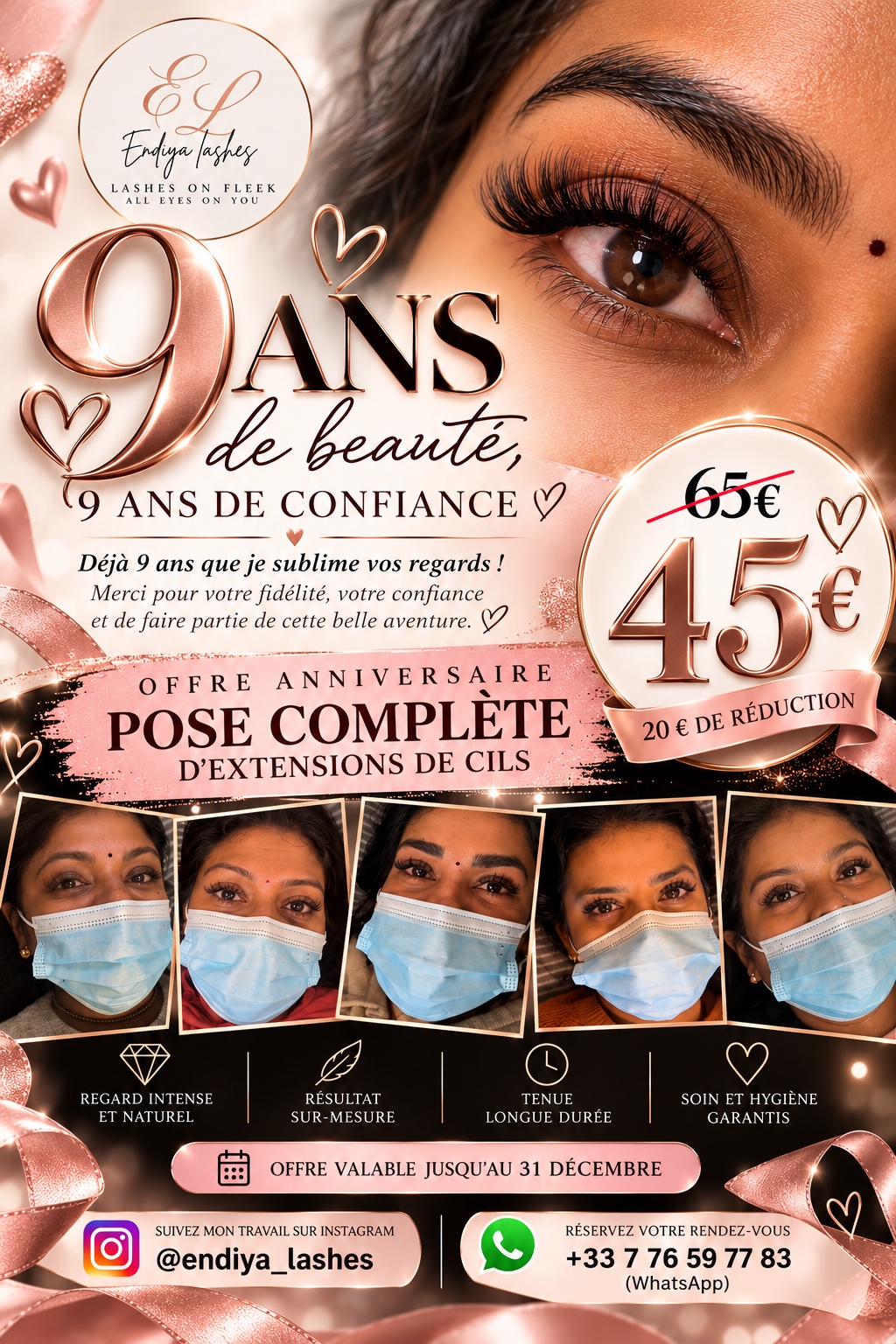 Pose Complète d'Extensions de Cils - Endiya Lashes